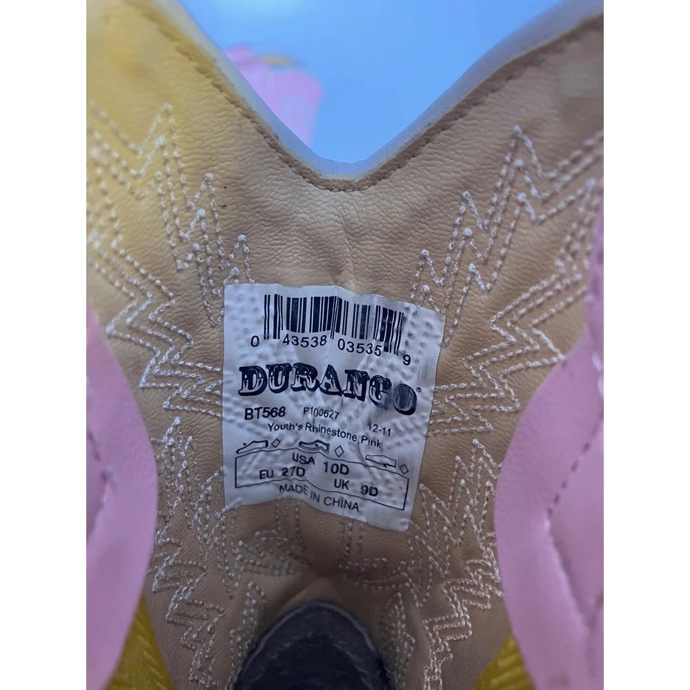 Durango Cowboy‎ Boots Youth 10D Pink leather good Rhinestone Harness western